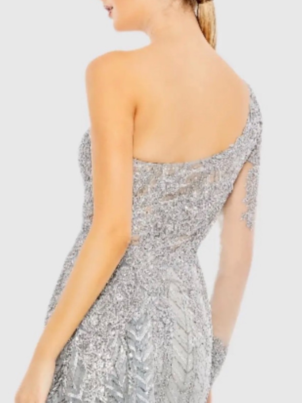 Mac Duggal 20401 Platinum Beaded One Shoulder A Line Gown Nwt Sz 8 — image 4 of 8